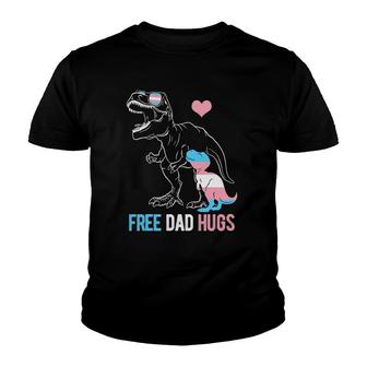 Mens Trans Free Dad Hugs Dinosaur Rex Daddy Transgender Pride Youth T-shirt | Mazezy