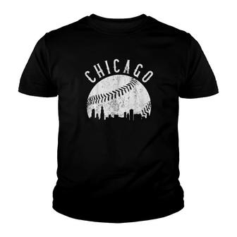 Mens Vintage Chicago Skyline Apparel Baseball Youth T-shirt | Mazezy