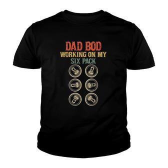Mens Vintage Dad Bod Working On My Six Pack Youth T-shirt | Mazezy