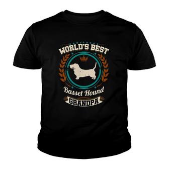 Mens World's Best Basset Hound Grandpa Granddog Youth T-shirt | Mazezy