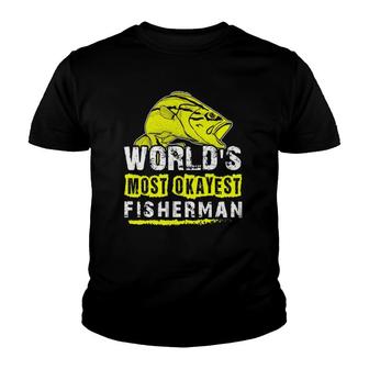 Mens World's Most Okayest Fisherman Best Cool Father Day Gift Tee Youth T-shirt | Mazezy