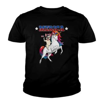 Merica French Bulldog Dog Unicorn American Flag 4Th Of July Youth T-shirt | Mazezy