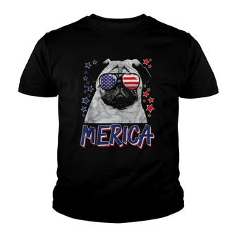 Merica Pug Dog 4Th Of July Usa Gift Youth T-shirt | Mazezy