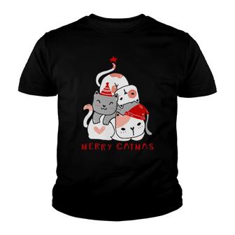 Merry Catmas Xmas Cats With Santa Hat Cute Christmas Youth T-shirt | Mazezy