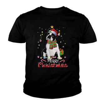 Merry Christmas Boston Terrier Santa Hat Tree Lights Pj Xmas Youth T-shirt | Mazezy