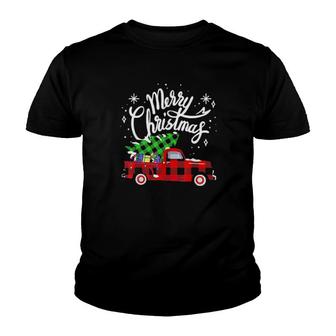 Merry Christmas Buffalo Truck Tree Red Plaid Family Matching Tee Youth T-shirt | Mazezy