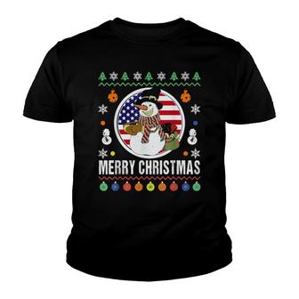 Merry Christmas Happy Snowman Ugly Us Flag Christmas Youth T-shirt | Mazezy