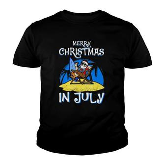 Merry Christmas In July Funny Santa Claus Beach Youth T-shirt | Mazezy
