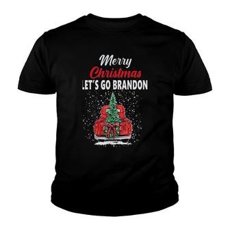 Merry Christmas Let’S Go Brandon Red Truck Christmas Tree Sweat Youth T-shirt - Thegiftio UK