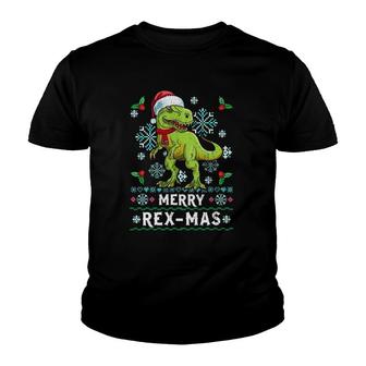 Merry Rex-Mas Christmasrex Dinosaur Ugly Knit Youth T-shirt | Mazezy