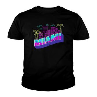 Miami - Florida Vaperwave Skyline Synthwave 80S Style Retro Tank Top Youth T-shirt | Mazezy