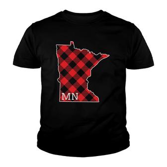Mn Minnesota State Map Buffalo Plaid Christmas Mn Minnesota Youth T-shirt | Mazezy