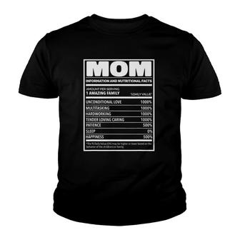 Mom Nutritional Facts I Love Mommy Funny Mother's Day Youth T-shirt | Mazezy