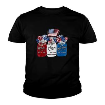 Mom Of Jacob, Ethan, Nana Of Kevin, Jack, Emma, Eva, Paul, Great Nana Of Anna, Shophia Mother's Day American Flag Floral Vases Youth T-shirt | Mazezy