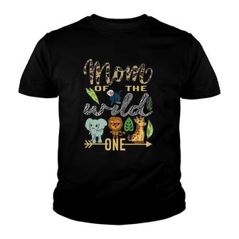 Mom Of The Wild One Zoo Mother Birthday Safari Jungle Animal Youth T-shirt | Mazezy