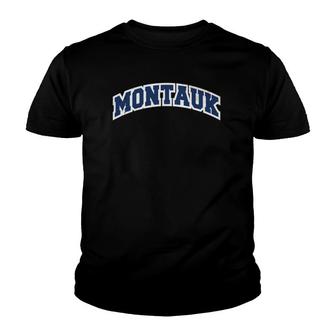 Montauk New York Varsity Style Vintage Youth T-shirt | Mazezy