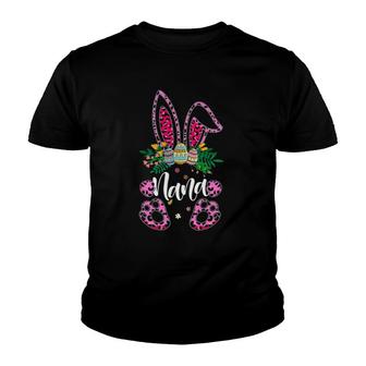 Mother's Day Easter Flower Nana Leopard Bunny Egg Hunting Youth T-shirt | Mazezy
