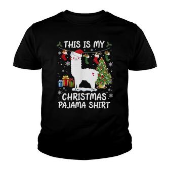 My Christmas Pajama Christmas Stocking Santa Llama Youth T-shirt | Mazezy