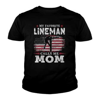 My Favorite Lineman Calls Me Mom Usa Flag Mother Gift Youth T-shirt | Mazezy