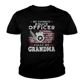 My Favorite Police Officer Calls Me Grandma Usa Flag Mother Youth T-shirt | Mazezy