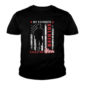 My Favorite Soldier Calls Me Mom Usa Flag Mother Youth T-shirt | Mazezy