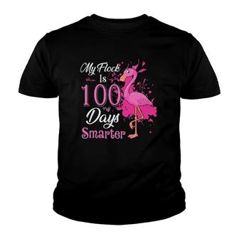 My Flock Is 100 Days Smarter Cute Flamingo Teacher Student Youth T-shirt | Mazezy