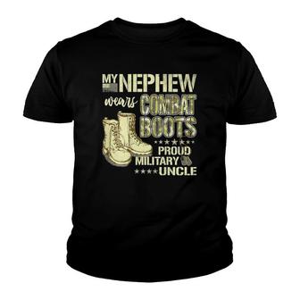 My Nephew Wears Combat Boots Dog Tags Proud Military Uncle Youth T-shirt | Mazezy