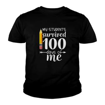 My Students Survived 100 Days Of Me Happy 100th Day Of School Pencil Gift Youth T-shirt | Mazezy