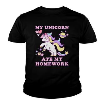 My Unicorn Ate My Homework Funny Youth T-shirt | Mazezy