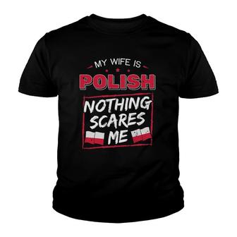 My Wife Is Polish Republic Of Poland Heritage Roots Flag Youth T-shirt | Mazezy