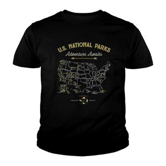 National Parks Map Camping V2 Youth T-shirt - Thegiftio UK