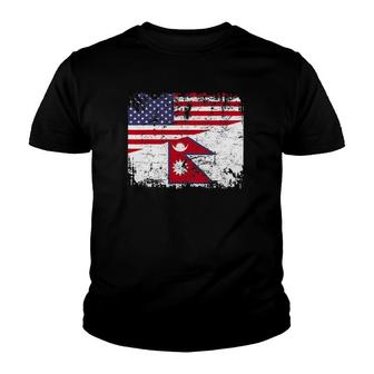 Nepalese Roots Half American Flag Nepal Youth T-shirt | Mazezy