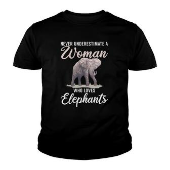 Never Underestimate A Woman Who Loves Elephants Youth T-shirt | Mazezy