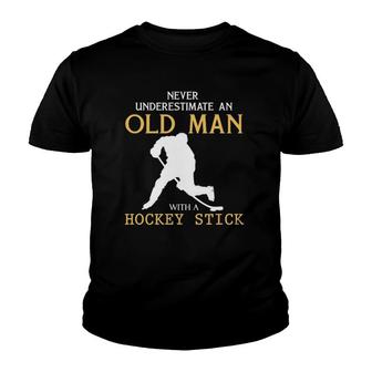 Never Underestimate An Old Man With A Hockey Stick Youth T-shirt | Mazezy CA