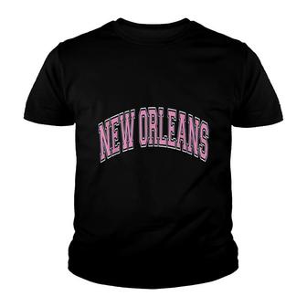 New Orleans Louisiana Varsity Pink Text Youth T-shirt | Mazezy