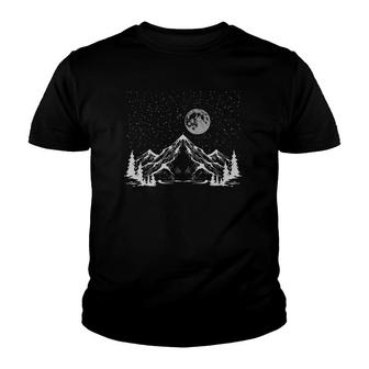 Night Outdoor Nature Trees Mountains Forest Moon Hiking Youth T-shirt | Mazezy