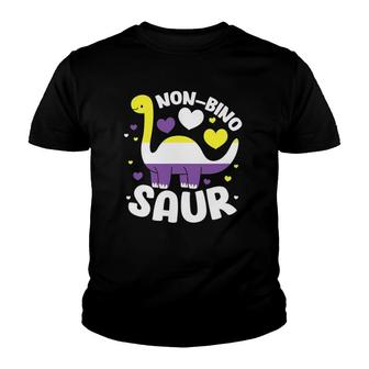 Non-Bino Saur Funny Non Binary Dinosaur Genderqueer Flag Youth T-shirt | Mazezy