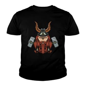 Norse Mythology Warrior With Hammer Viking Costume Youth T-shirt | Mazezy