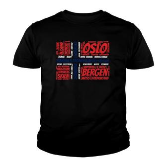 Norway Flag With City Names Oslo Bergen Word Art Youth T-shirt | Mazezy
