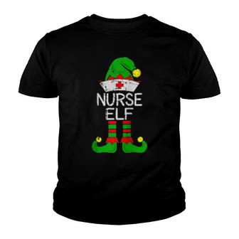 Nurse Elf Cute Christmas Pajama Xmas Santa's Elf Youth T-shirt | Mazezy