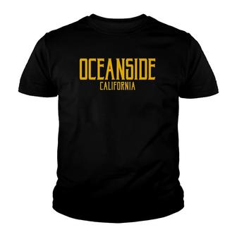 Oceanside California Ca Vintage Text Amber Print Youth T-shirt | Mazezy