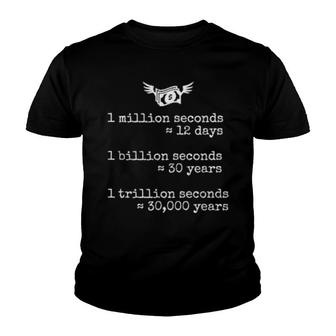 One Million Billion Trillion Time Difference Numbers Analogy Youth T-shirt - Thegiftio UK