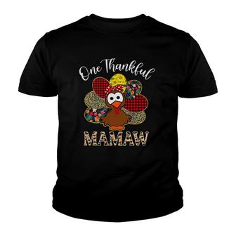 One Thankful Mamaw Turkey Leopard Thanksgiving Youth T-shirt | Mazezy
