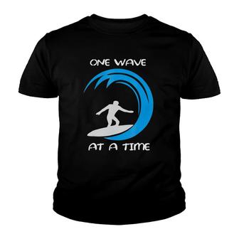 One Wave At A Time Surfer Youth T-shirt | Mazezy