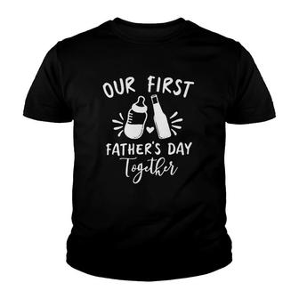 Our First Father's Day Together Baby Milk Bottle Wine Bottle Youth T-shirt | Mazezy