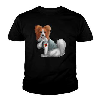Papillon I Love Mom Tattoo Dog Funny Mother's Day Gift Youth T-shirt | Mazezy