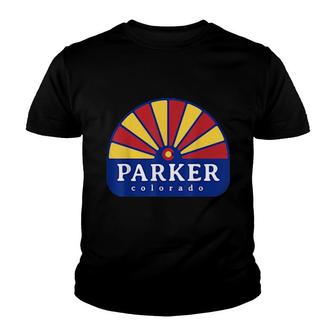 Parker Colorado Rocky Mountains Co Sunburst Flag Youth T-shirt | Mazezy