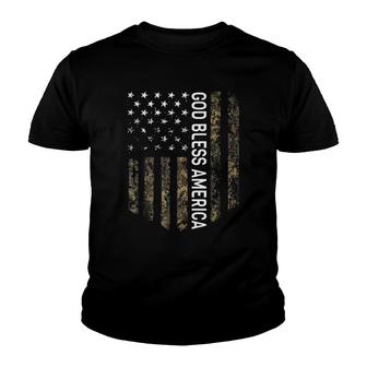 Patriotic American Flag Camo God Bless America Usa Patriot Youth T-shirt | Mazezy