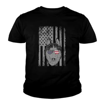 Patriotic American Flag Husky Men Lover Gift Youth T-shirt | Mazezy