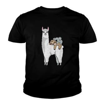 Patronus Sloth And Koala On Llama Alpaca Youth T-shirt | Mazezy